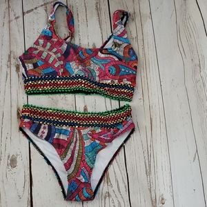 Kara and Kate bright abstract printed bikini with sequins Small